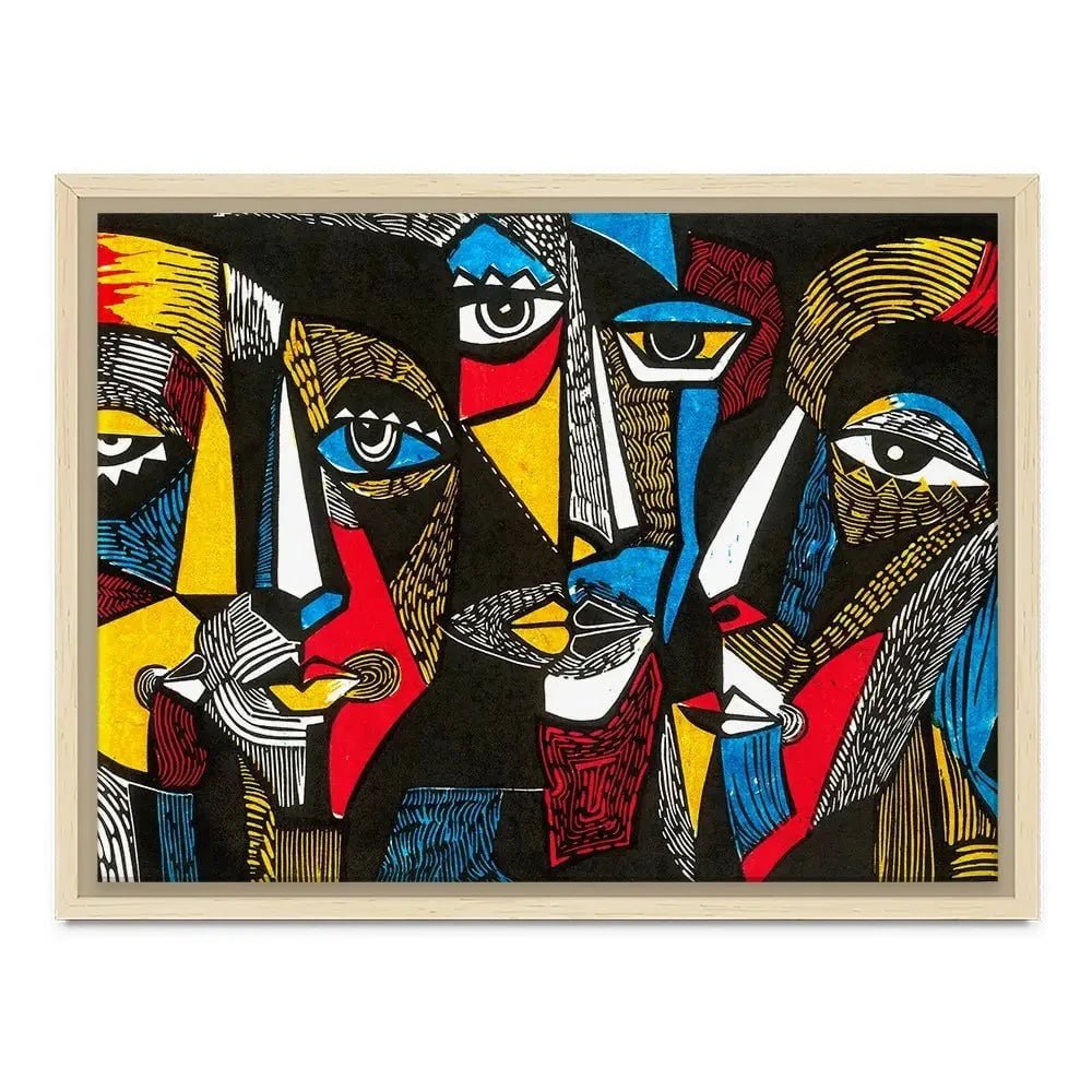 Linocut Faces Canvas Print