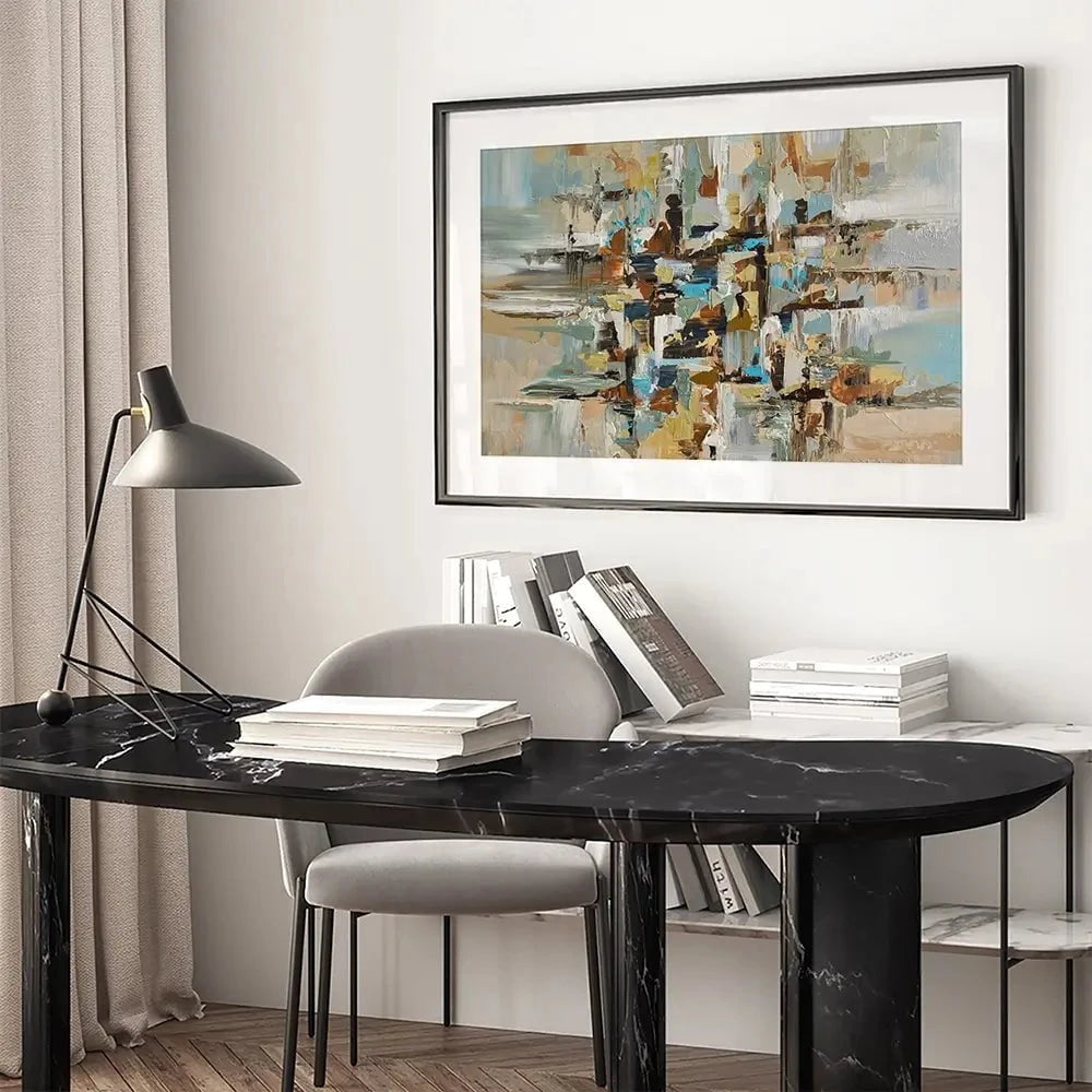 Blue Brown Abstract Framed Art Print