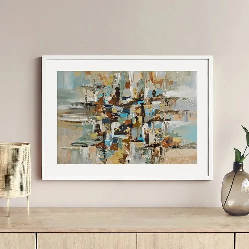 Blue Brown Abstract Framed Art Print