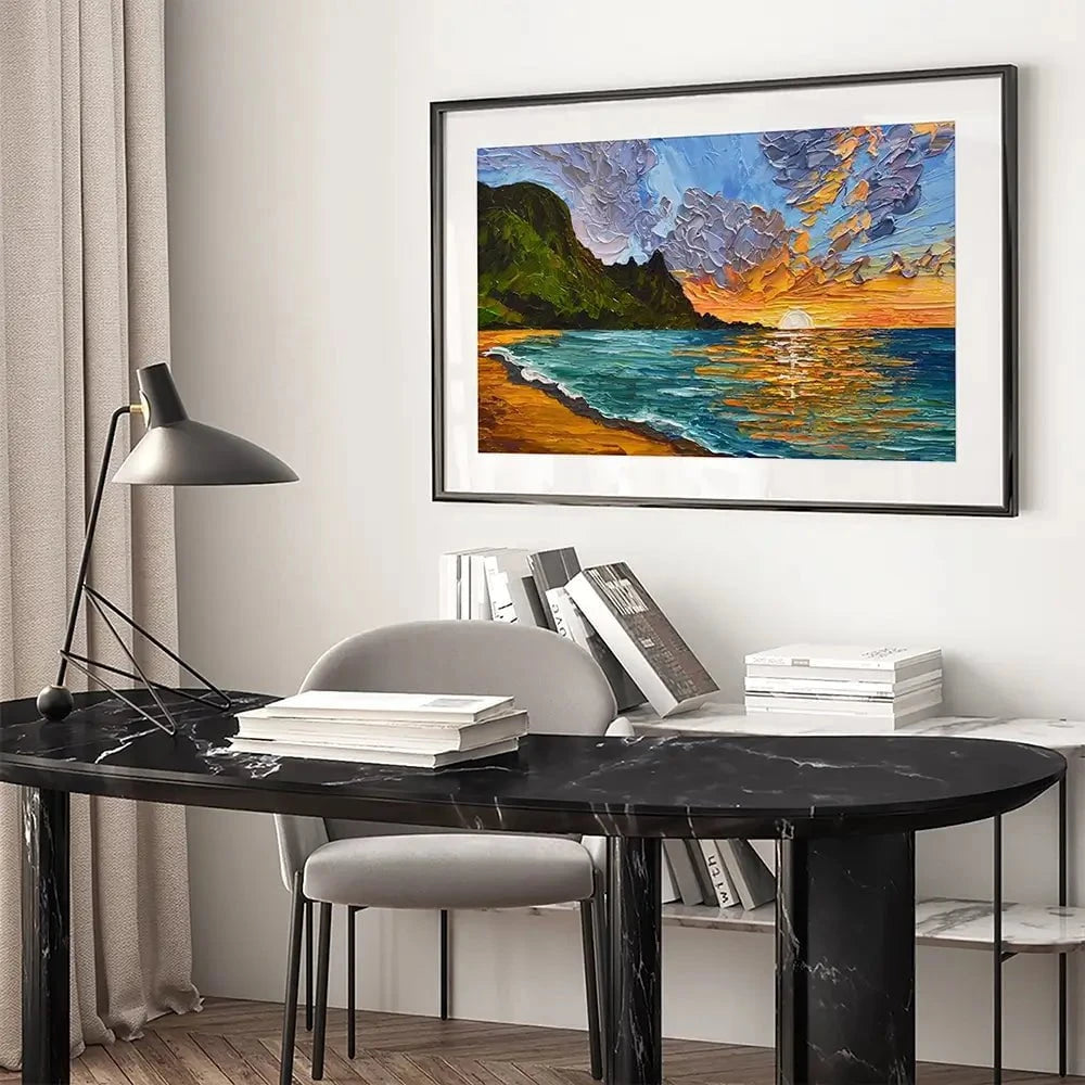 Vibrant Mountain Sunset Framed Art Print