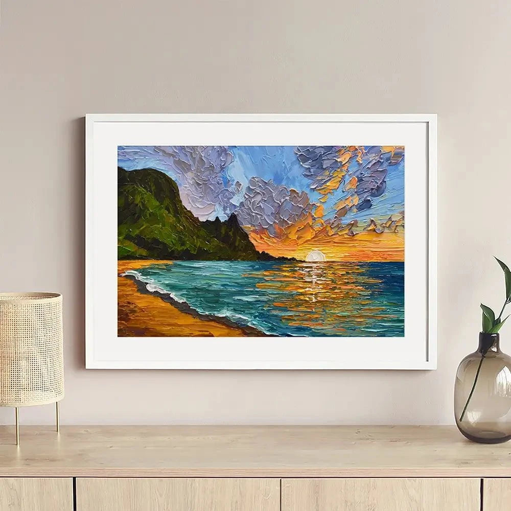 Vibrant Mountain Sunset Framed Art Print