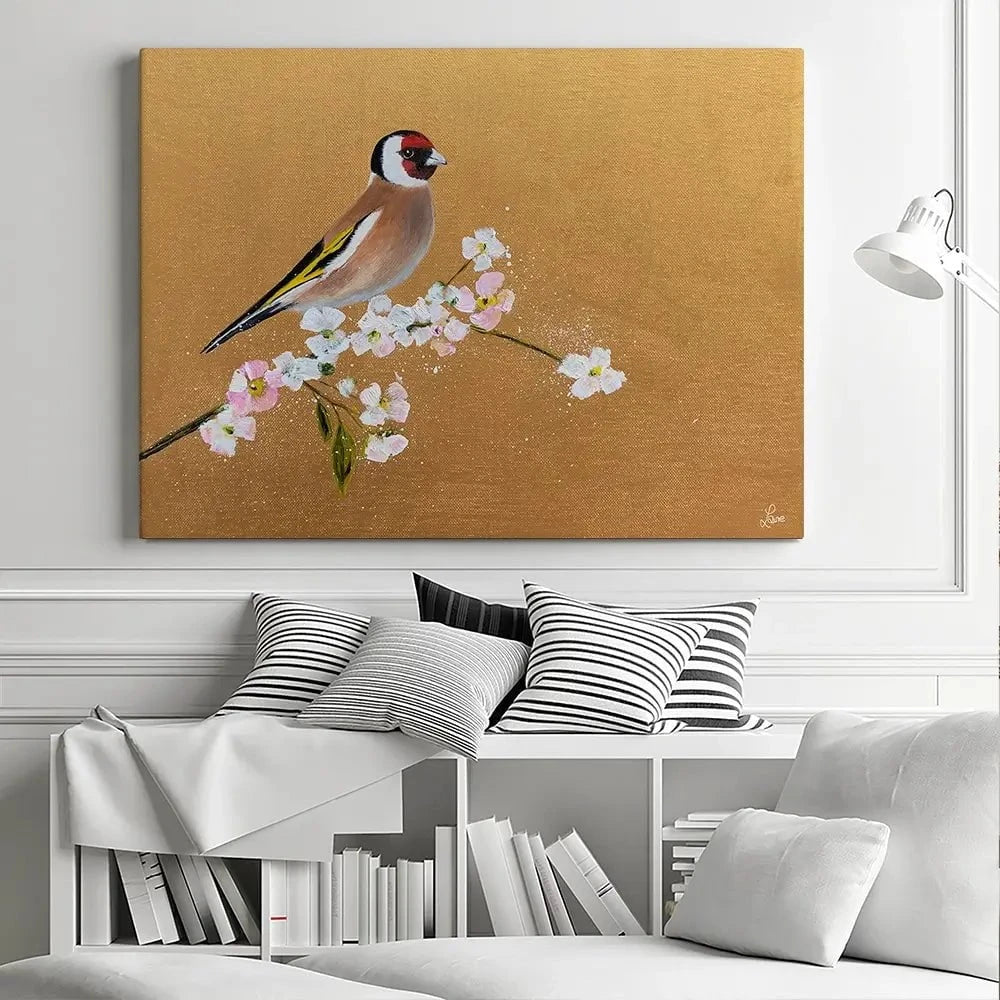 Goldfinch On Cherry Blossom Canvas Print