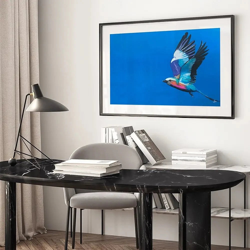Lilac Breasted Roller In Flight Framed Art Print