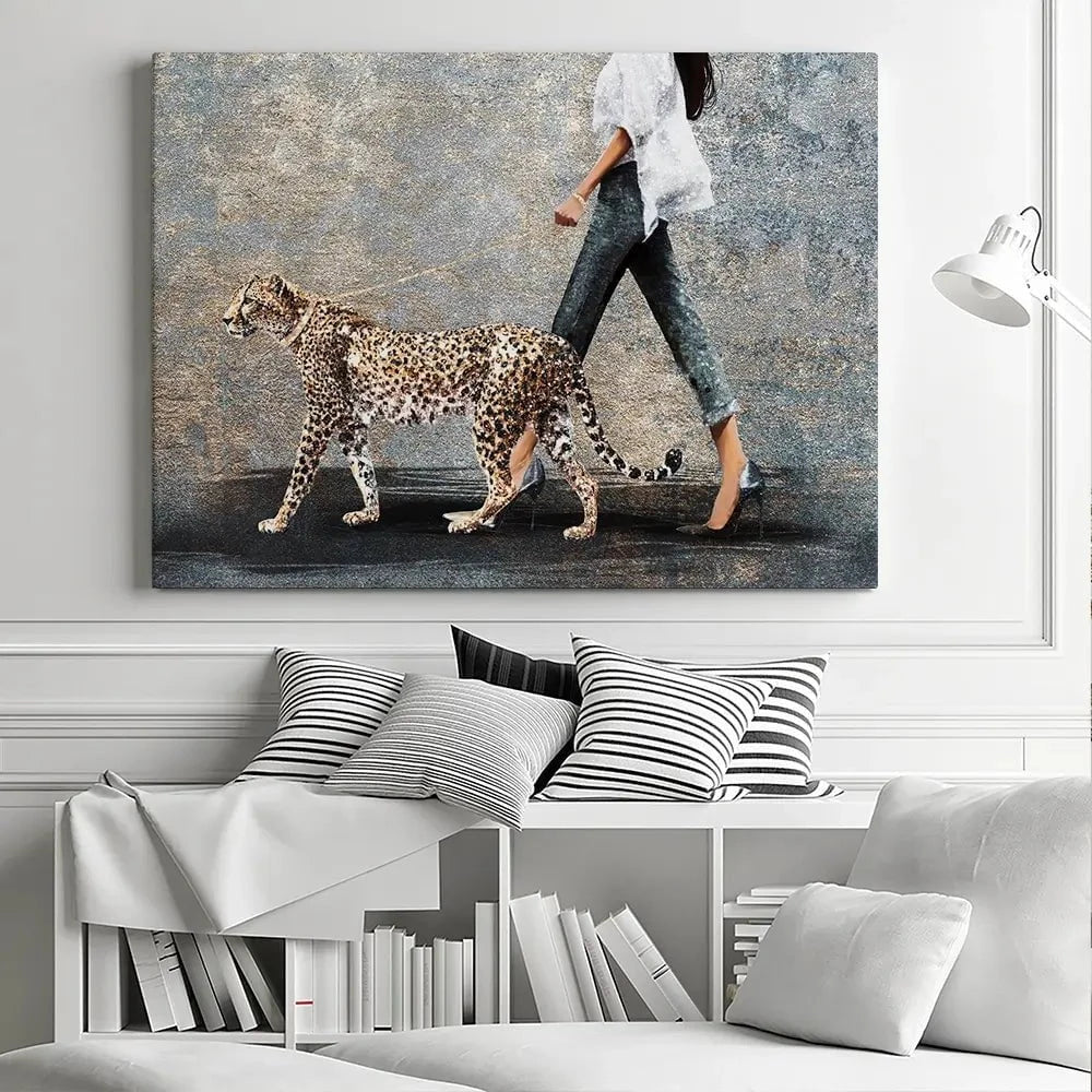 Woman With Leopard Canvas Print