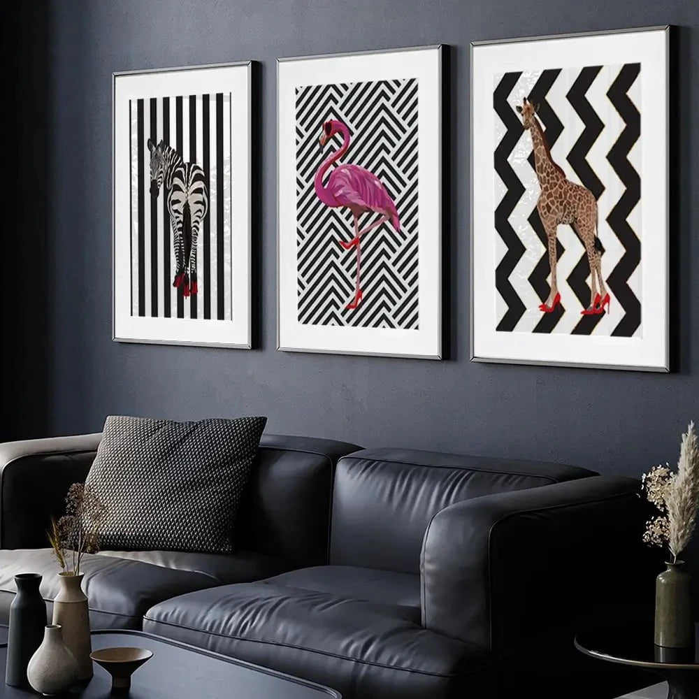 Animals In Heels Framed Art Print Trio