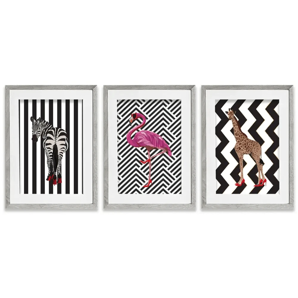 Animals In Heels Framed Art Print Trio