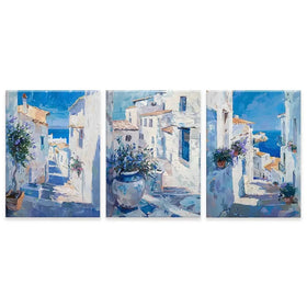 Blue Flowers In Mallorca Trio Canvas Print