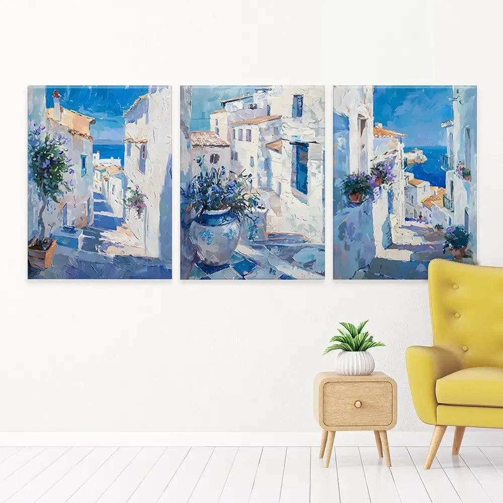 Blue Flowers In Mallorca Trio Canvas Print