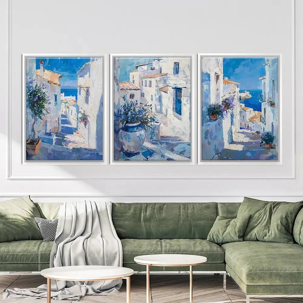 Blue Flowers In Mallorca Trio Canvas Print