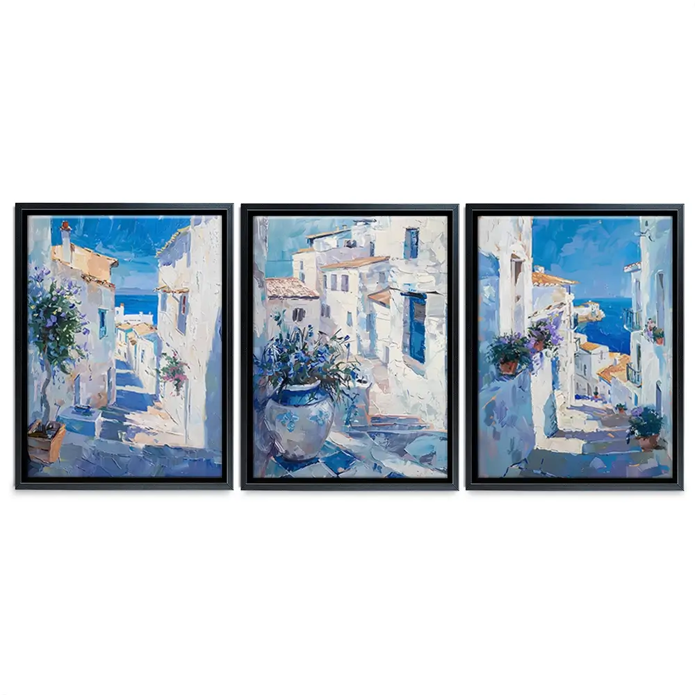 Blue Flowers In Mallorca Trio Canvas Print