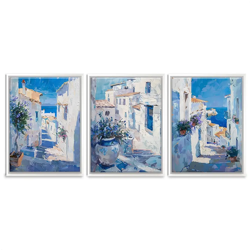 Blue Flowers In Mallorca Trio Canvas Print