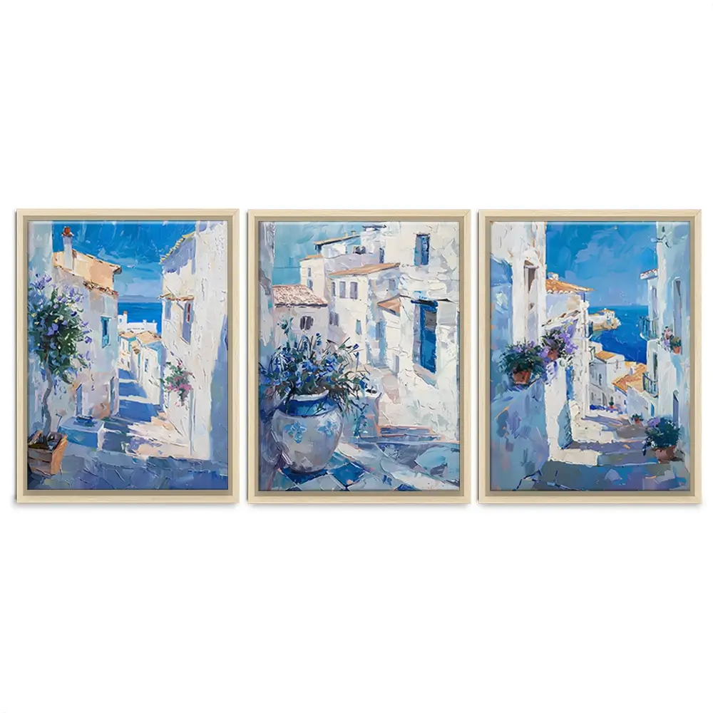 Blue Flowers In Mallorca Trio Canvas Print