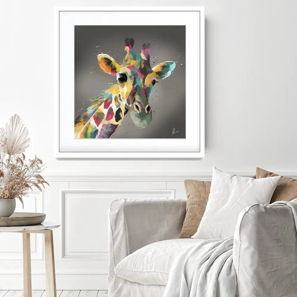 A Giraffe In Multicolour Square Framed Art Print A Giraffe In Multicolour Square Framed Art Print wall art product Aimee Linzi
