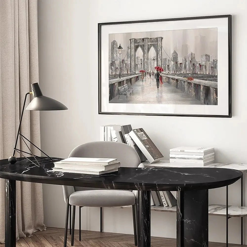 A Walk On Brooklyn Bridge Framed Art Print A Walk On Brooklyn Bridge Framed Art Print wall art product Isabella Karolewicz