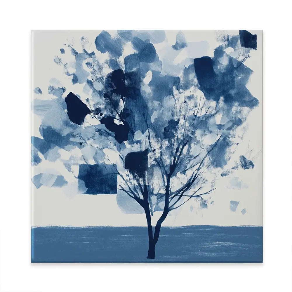 Abstract Blue Tree Square Canvas Print Abstract Blue Tree Square Canvas Print wall art product Chromatic Storm Studio