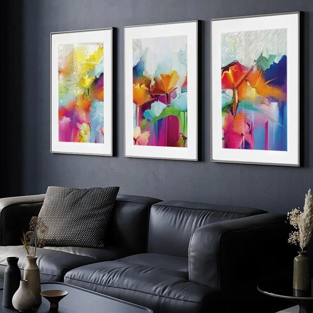 Abstract Flowers Framed Art Print Trio Abstract Flowers Framed Art Print Trio wall art product pluie_r / Shutterstock