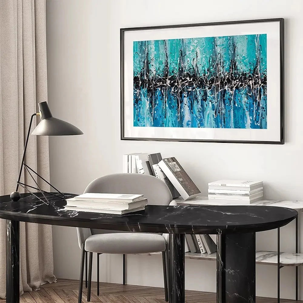 Abstract Teal Framed Art Print Abstract Teal Framed Art Print wall art product Olga Tkachyk