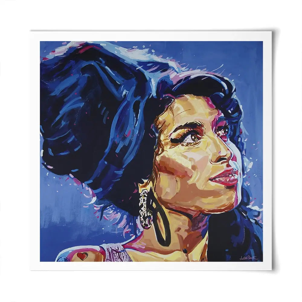 Amy Winehouse In This Blue Shade Square Art Print Amy Winehouse In This Blue Shade Square Art Print wall art product Juliet Stockton