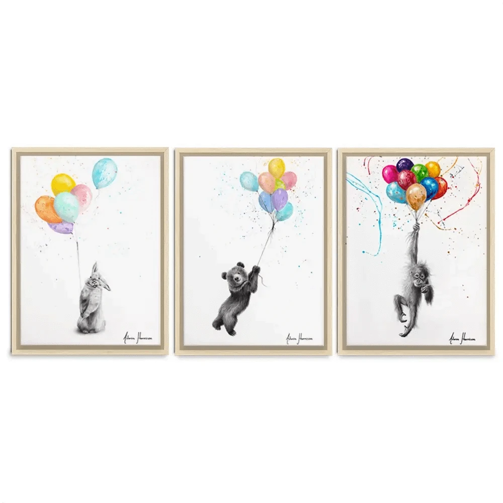 Animals With Balloons 2 Trio Canvas Print Animals With Balloons 2 Trio Canvas Print wall art product Ashvin Harrison