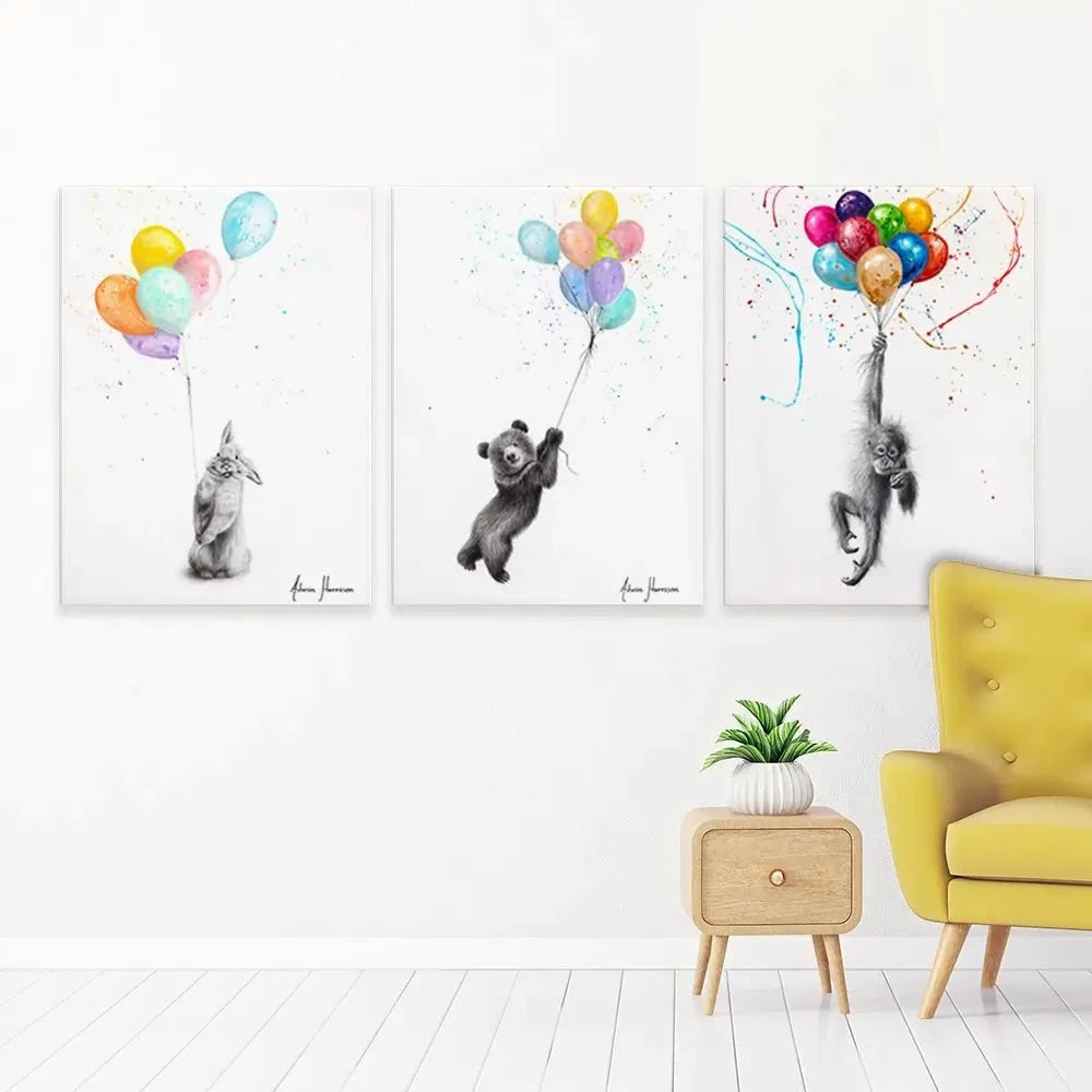 Animals With Balloons 2 Trio Canvas Print Animals With Balloons 2 Trio Canvas Print wall art product Ashvin Harrison