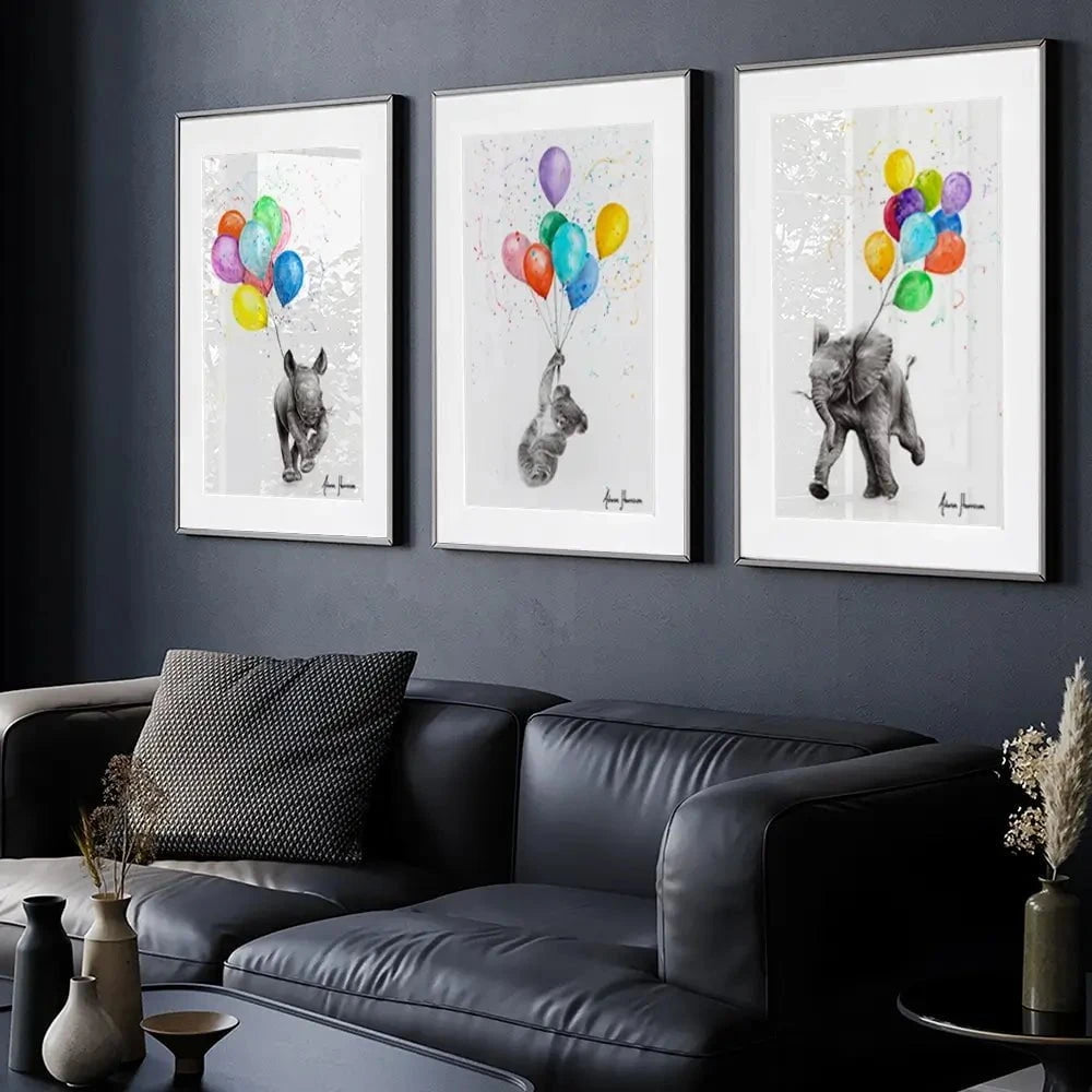 Animals With Balloons Framed Art Print Trio Animals With Balloons Framed Art Print Trio wall art product Ashvin Harrison