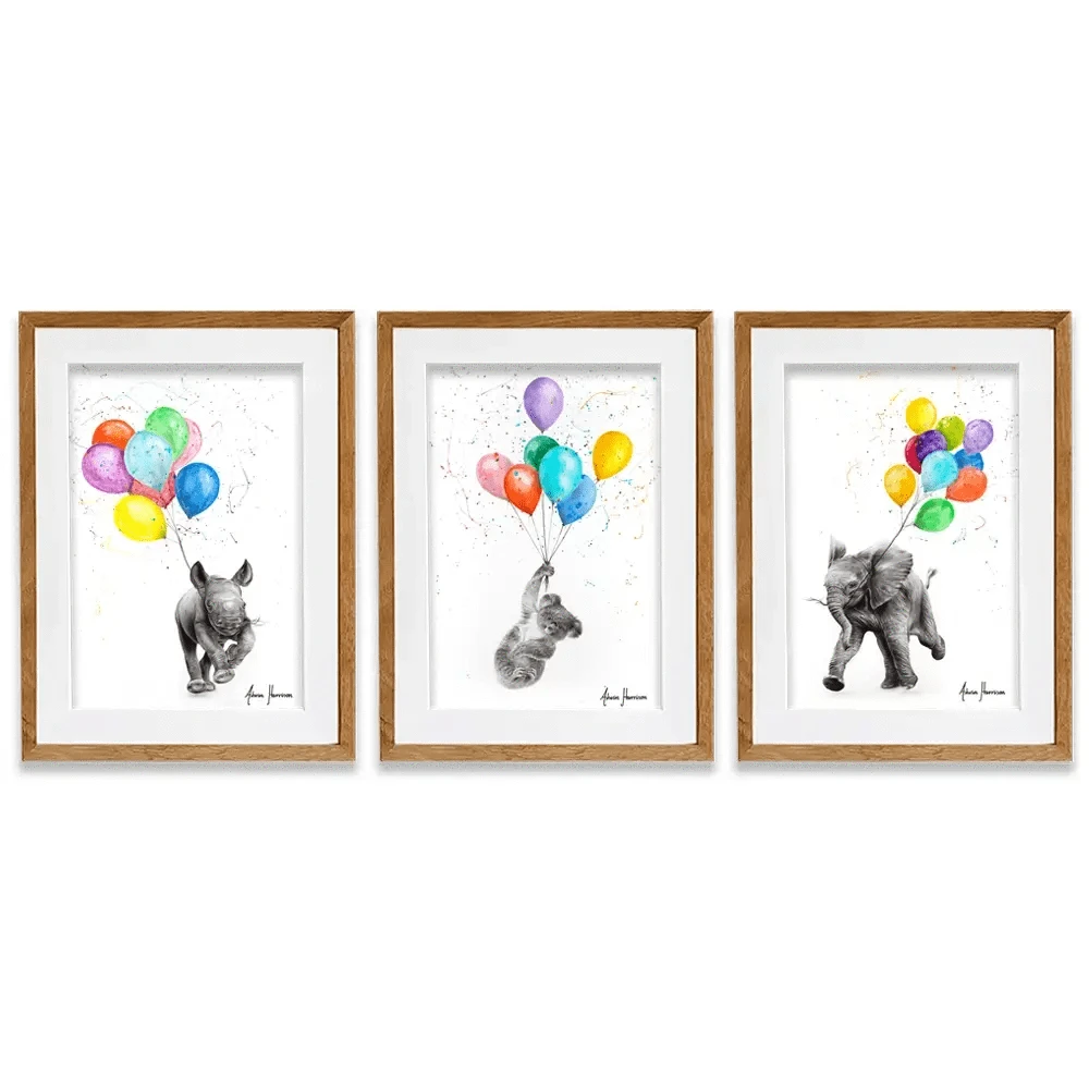 Animals With Balloons Framed Art Print Trio Animals With Balloons Framed Art Print Trio wall art product Ashvin Harrison