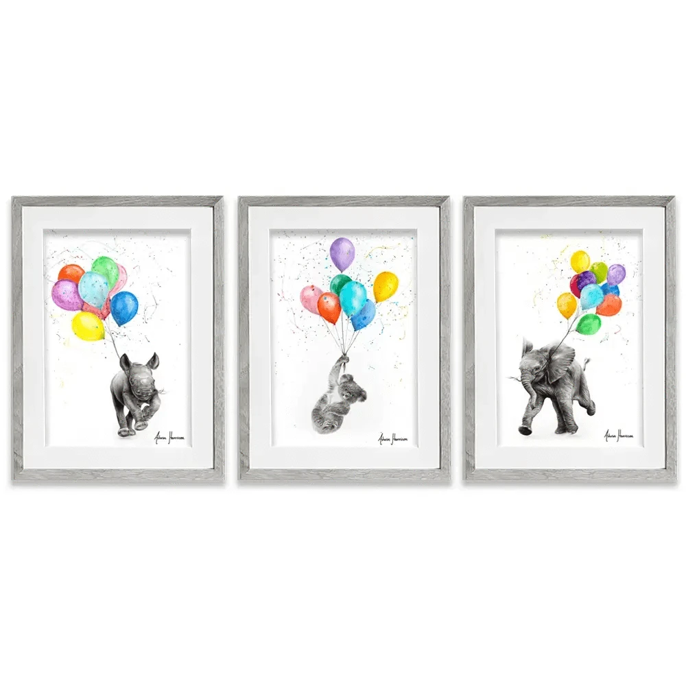 Animals With Balloons Framed Art Print Trio Animals With Balloons Framed Art Print Trio wall art product Ashvin Harrison