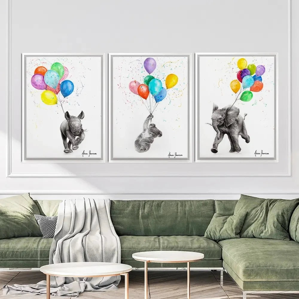 Animals With Balloons Trio Canvas Print Animals With Balloons Trio Canvas Print wall art product Ashvin Harrison