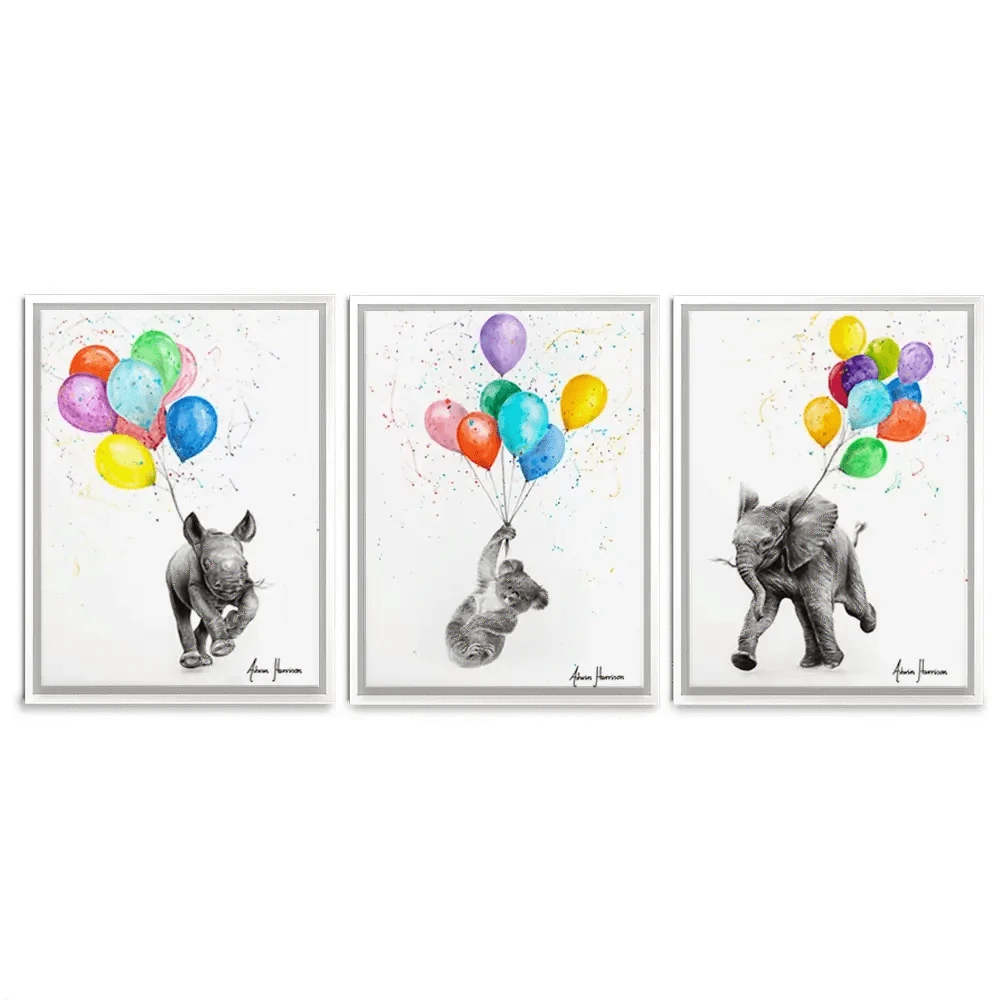Animals With Balloons Trio Canvas Print Animals With Balloons Trio Canvas Print wall art product Ashvin Harrison