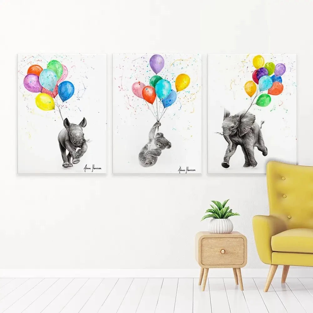 Animals With Balloons Trio Canvas Print Animals With Balloons Trio Canvas Print wall art product Ashvin Harrison