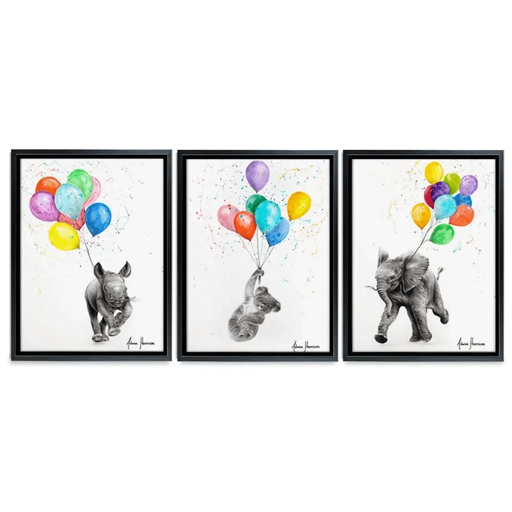 Animals With Balloons Trio Canvas Print Animals With Balloons Trio Canvas Print wall art product Ashvin Harrison