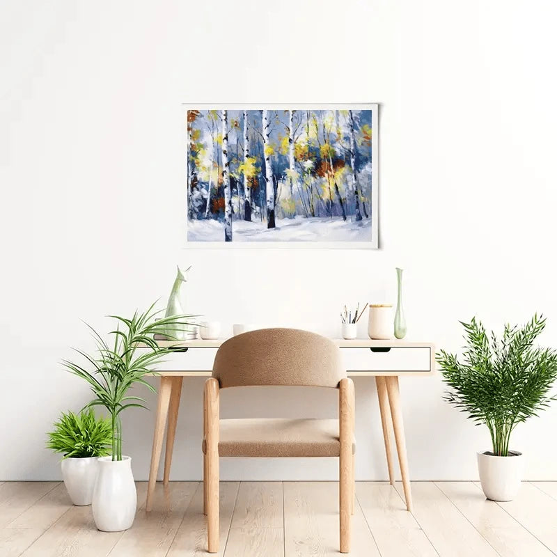 Autumn Birch Trees In Snowy Forest Art Print Autumn Birch Trees In Snowy Forest Art Print wall art product Leon Devenice