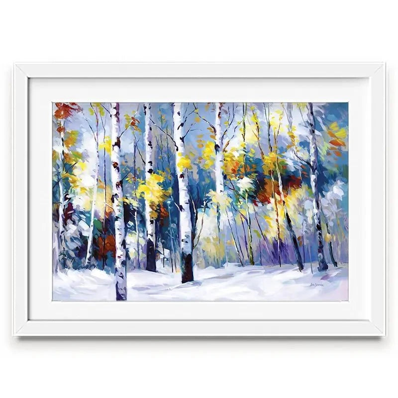 Autumn Birch Trees In Snowy Forest Framed Art Print Autumn Birch Trees In Snowy Forest Framed Art Print wall art product Leon Devenice