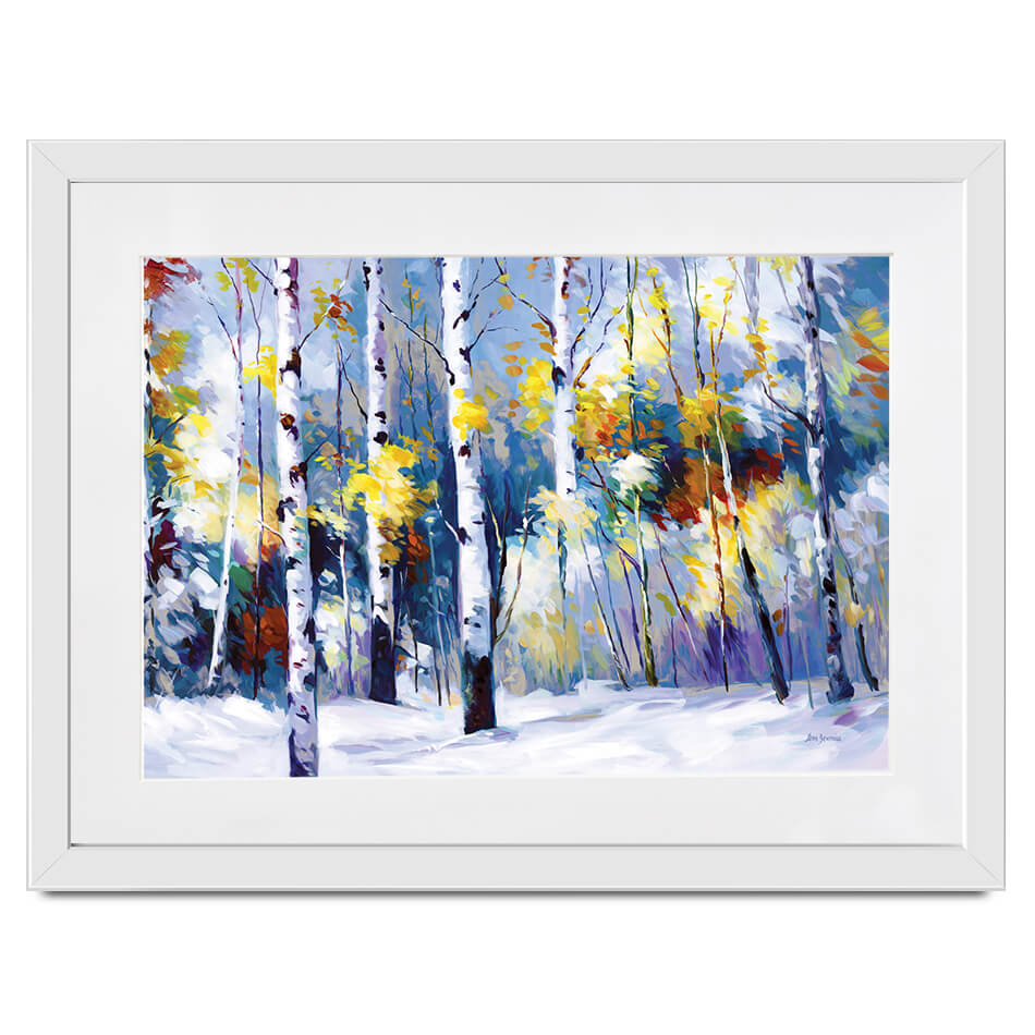Autumn Birch Trees In Snowy Forest Framed Art Print Autumn Birch Trees In Snowy Forest Framed Art Print wall art product Leon Devenice