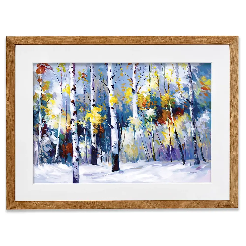 Autumn Birch Trees In Snowy Forest Framed Art Print Autumn Birch Trees In Snowy Forest Framed Art Print wall art product Leon Devenice