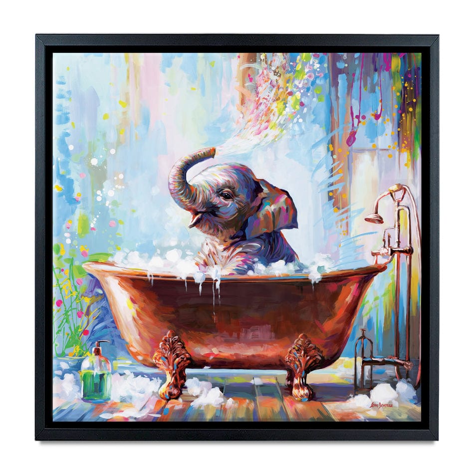 Baby Elephant In Bathtub Canvas Print wall art product Leon Devenice
