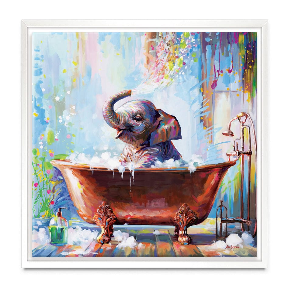 Baby Elephant In Bathtub Canvas Print wall art product Leon Devenice