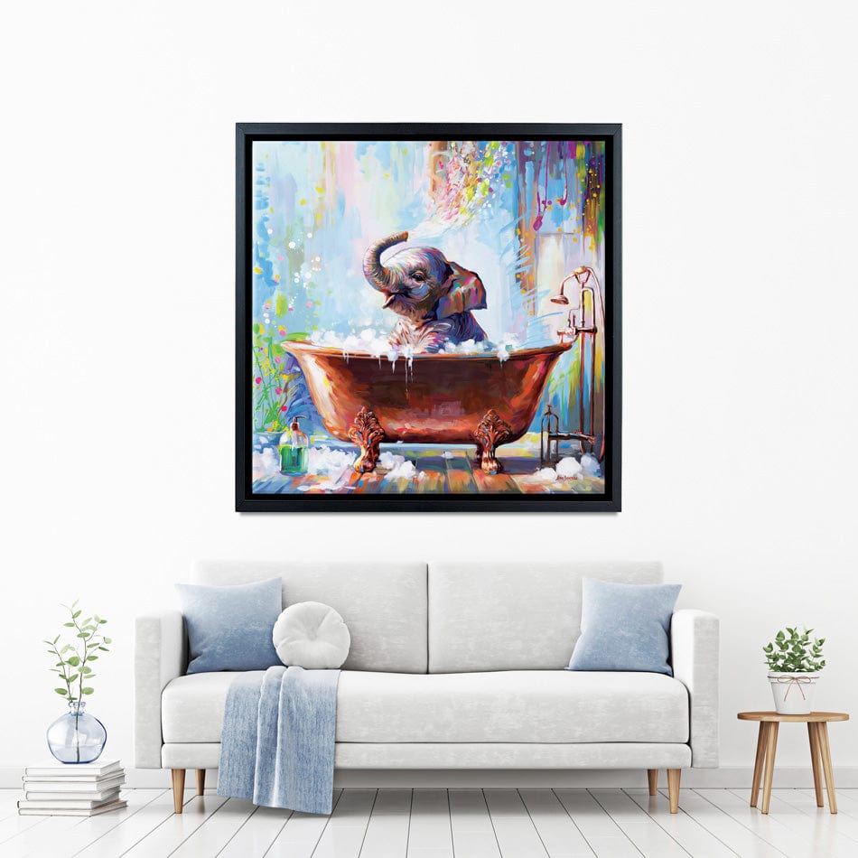 Baby Elephant In Bathtub Canvas Print wall art product Leon Devenice