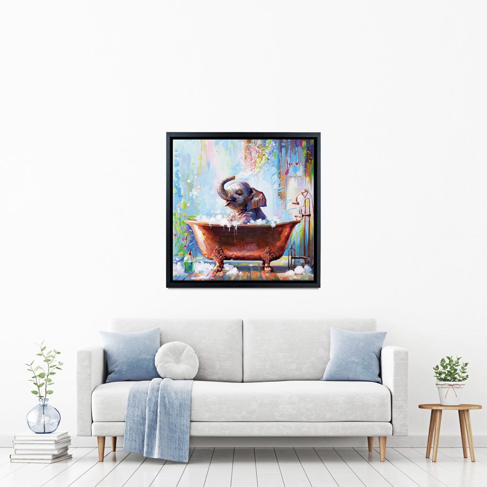 Baby Elephant In Bathtub Canvas Print wall art product Leon Devenice