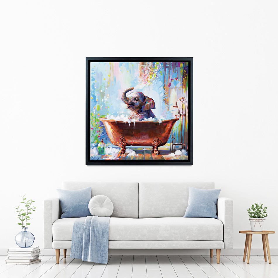 Baby Elephant In Bathtub Canvas Print wall art product Leon Devenice