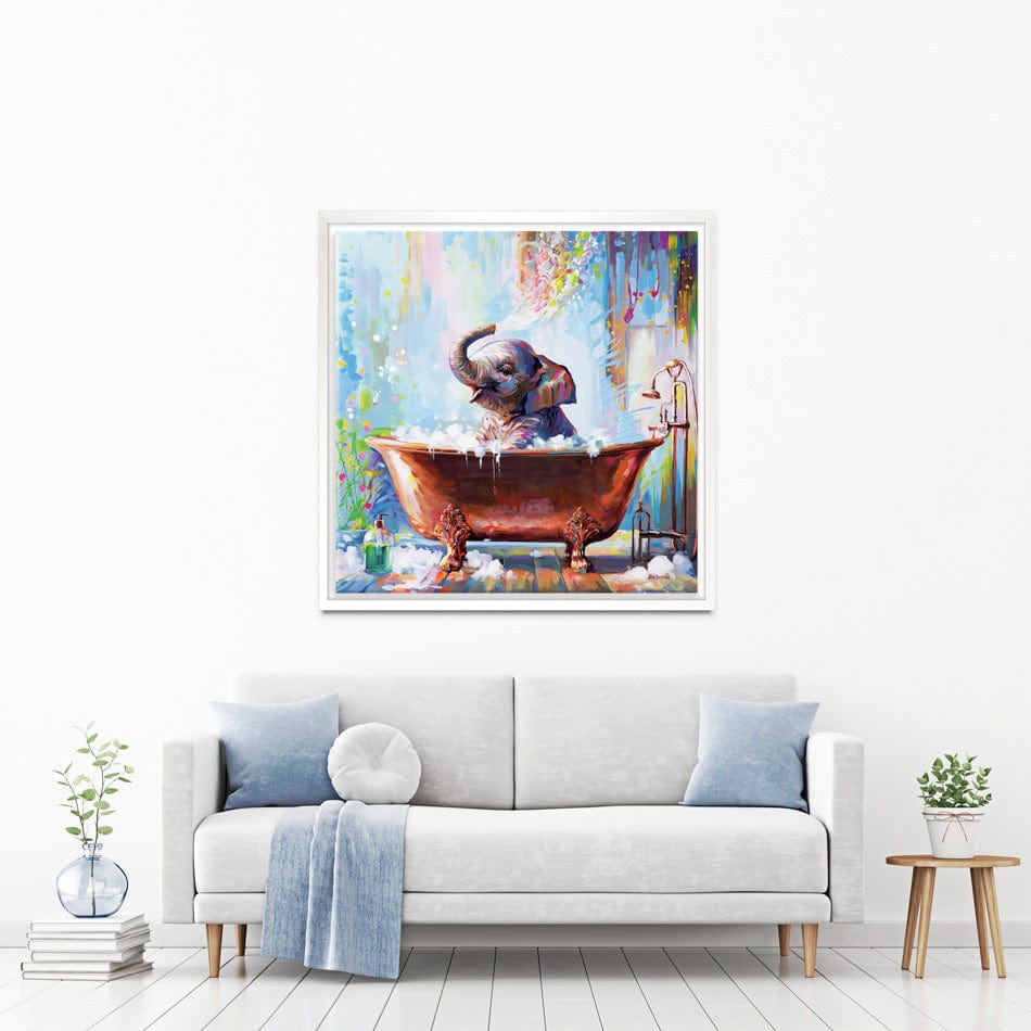 Baby Elephant In Bathtub Canvas Print wall art product Leon Devenice