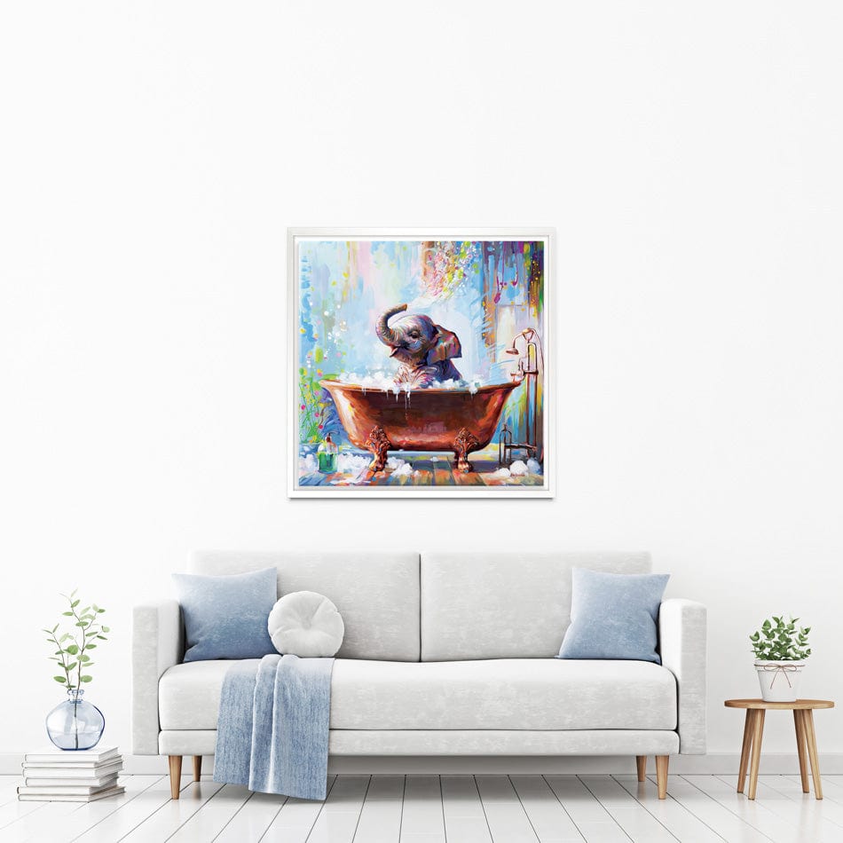 Baby Elephant In Bathtub Canvas Print wall art product Leon Devenice