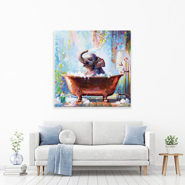 Baby Elephant In Bathtub Canvas Print – Art Print Shop