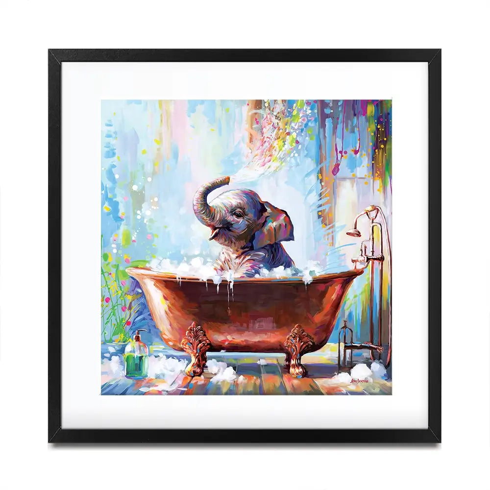 Baby Elephant In Bathtub Square Framed Art Print Baby Elephant In Bathtub Square Framed Art Print wall art product Leon Devenice