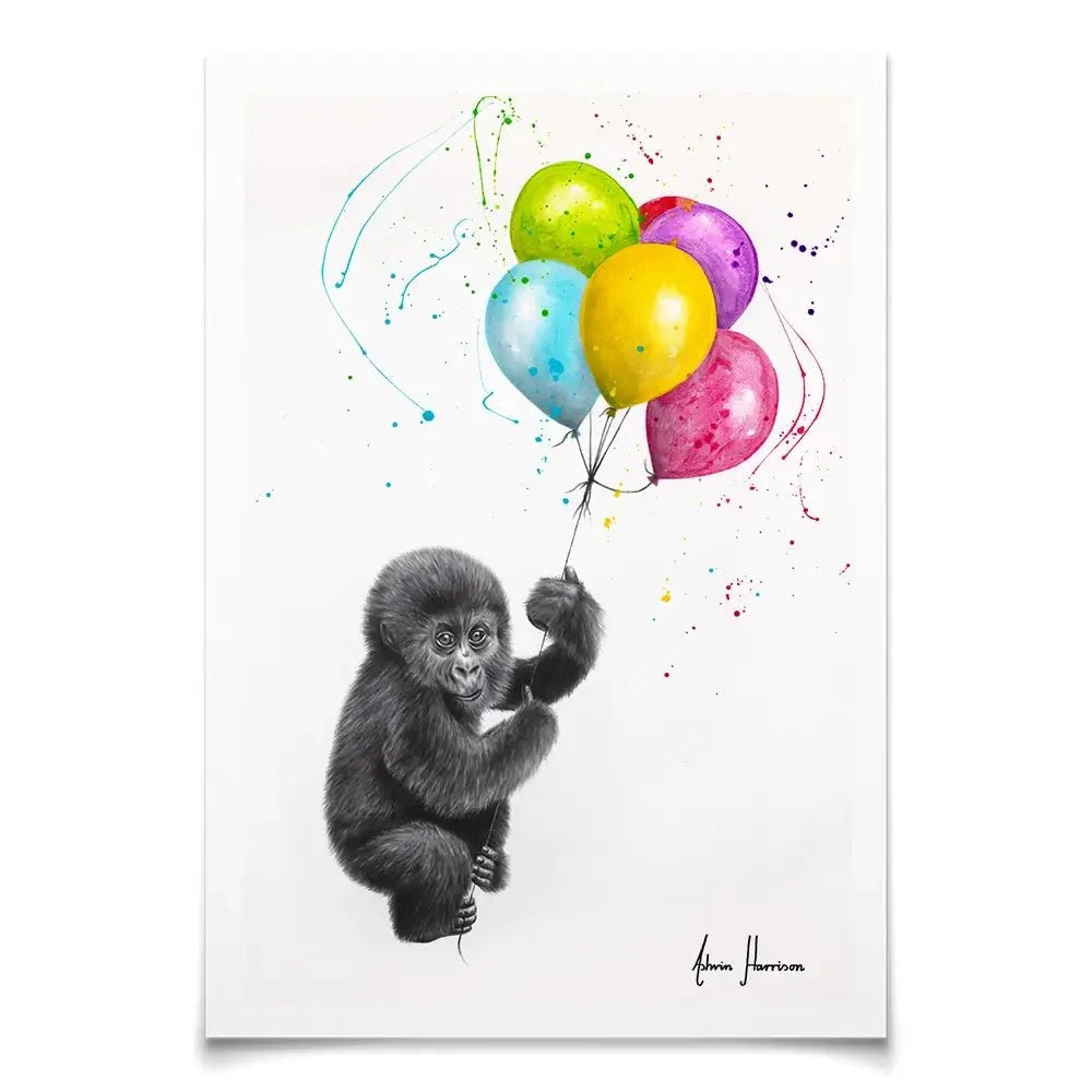 Baby Gorilla And The Balloons Art Print Baby Gorilla And The Balloons Art Print wall art product Ashvin Harrison