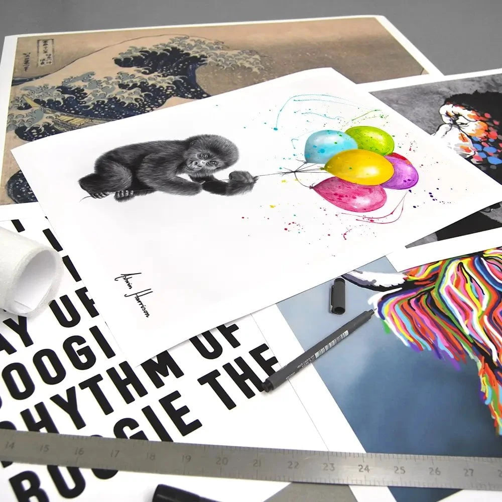 Baby Gorilla And The Balloons Art Print Baby Gorilla And The Balloons Art Print wall art product Ashvin Harrison