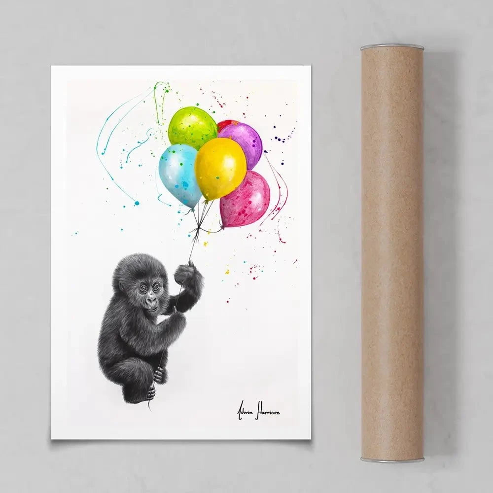 Baby Gorilla And The Balloons Art Print Baby Gorilla And The Balloons Art Print wall art product Ashvin Harrison