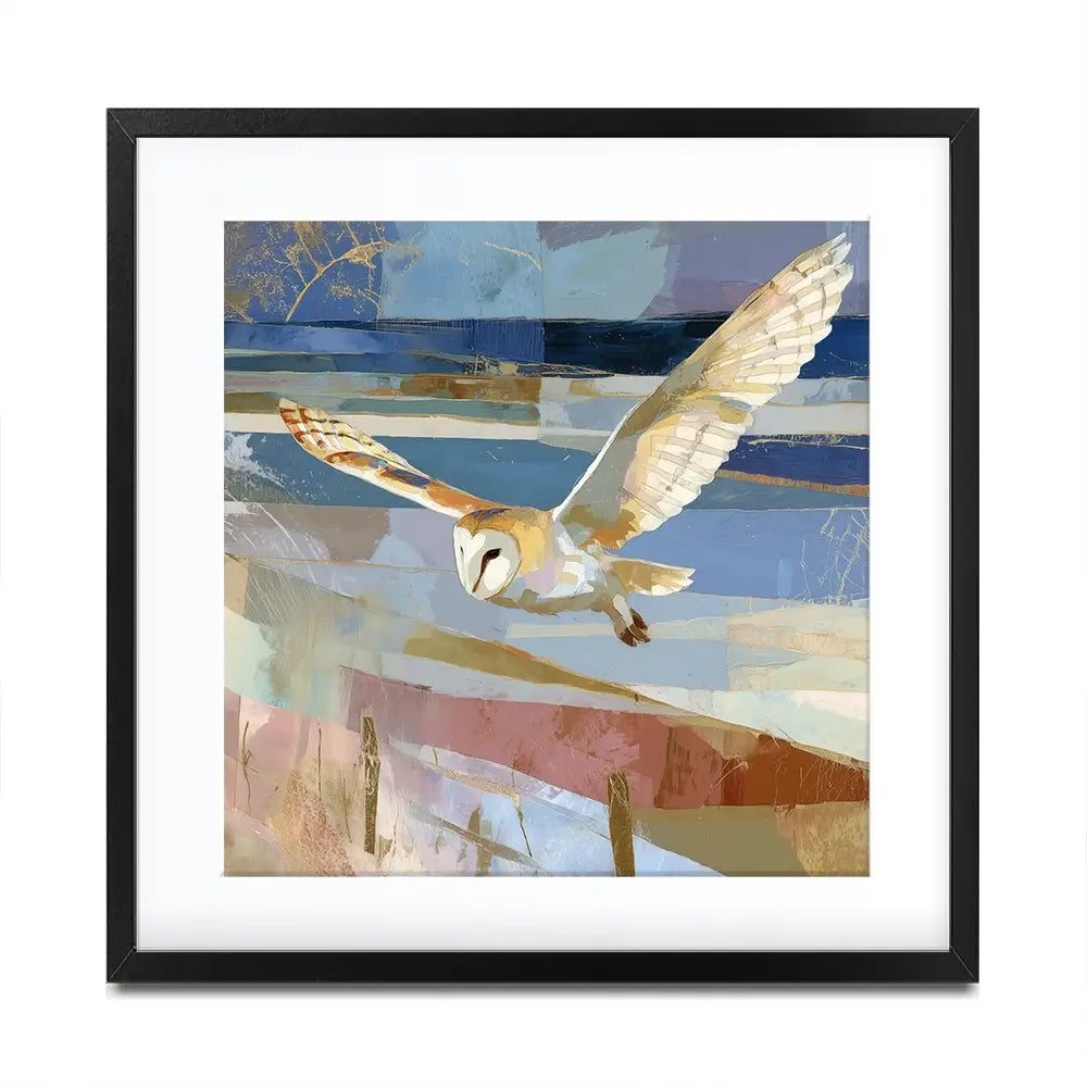 Barn Owl Gliding Over Countryside Square Framed Art Print Barn Owl Gliding Over Countryside Square Framed Art Print wall art product Chromatic Storm Studio