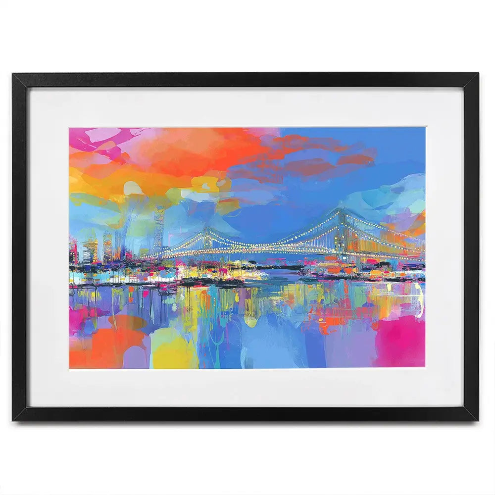 Bay Bridge Aglow Framed Art Print Bay Bridge Aglow Framed Art Print wall art product Chromatic Storm Studio
