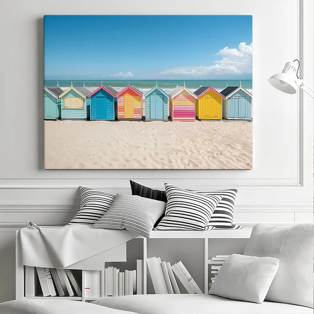 Beach Huts In A Row Canvas Print Beach Huts In A Row Canvas Print wall art product Art Print Shop